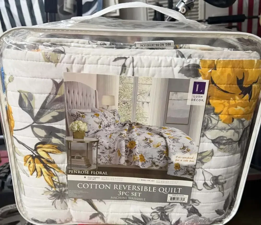 Lush Decor Penrose Reversible Quilt 3-Piece Set Full/Queen Yellow/Gray